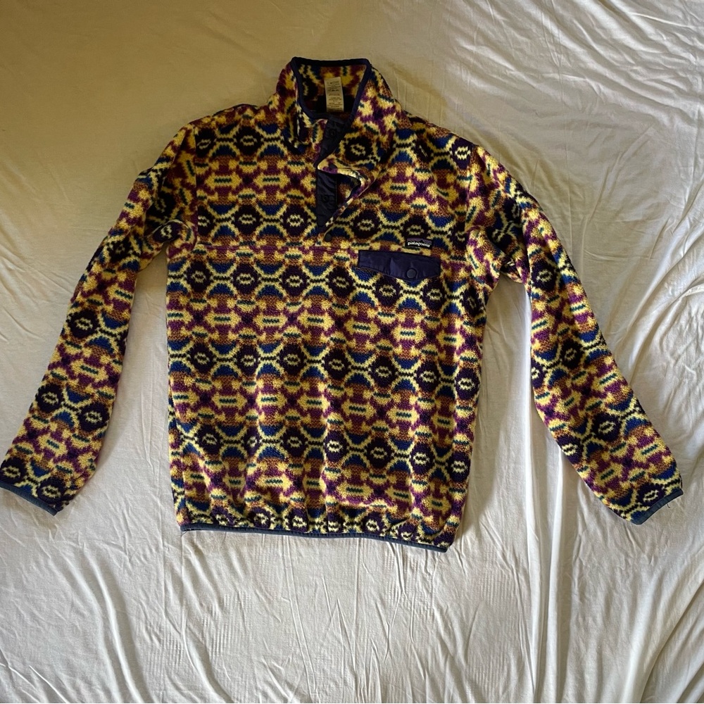 Patagonia Purple and Yellow Geometric Fleece